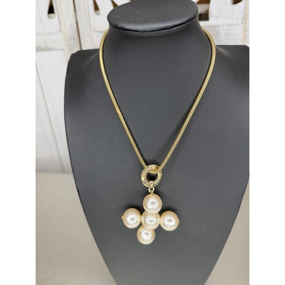 Vintage Agatha Paris Gold Tone Chunky Pearl Chain Collar Necklace Statement